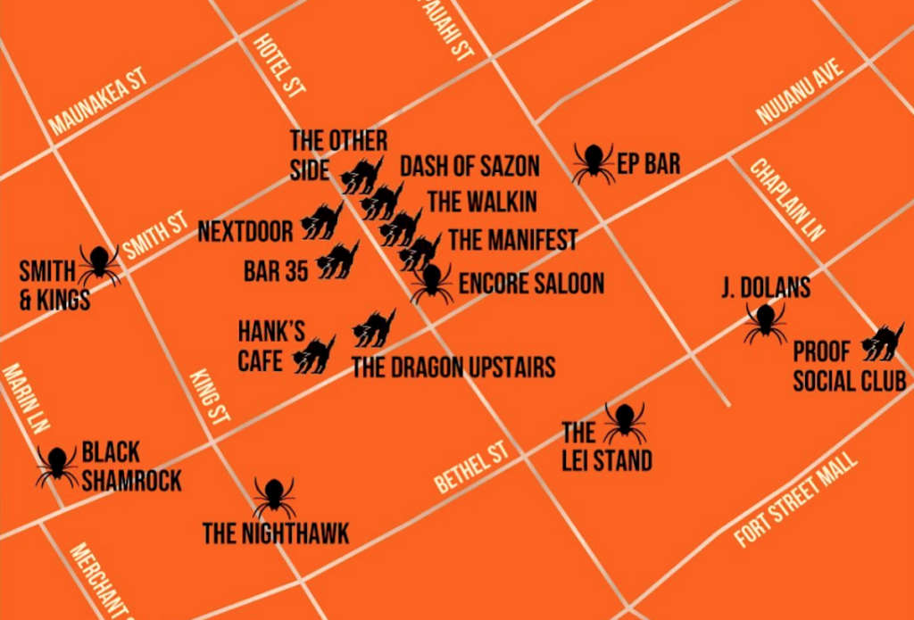 map of halloween parties in honolulu chinatown